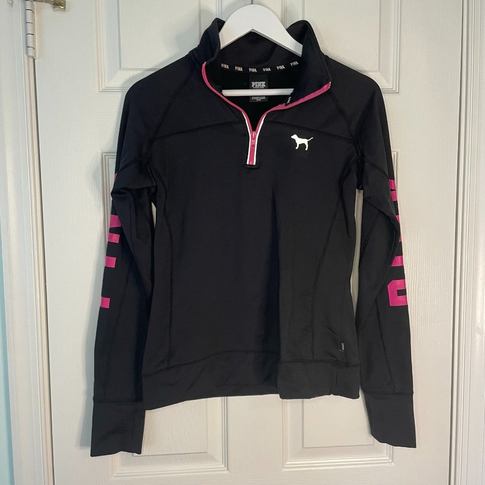 PINK Victoria's Secret Black 1/4 Zip Pullover size M